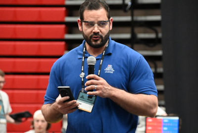 Jose serving as Judge Advisor at a local FIRST Robotics event
