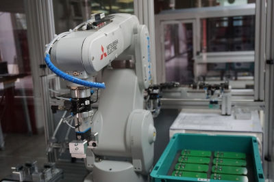 An industrial robot arm
